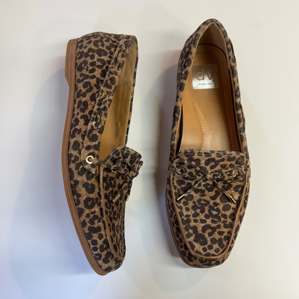 DV Dolce Vita Menlo Leopard Print Faux Calf Hair Loafers Womens 8.5 Brown Tan